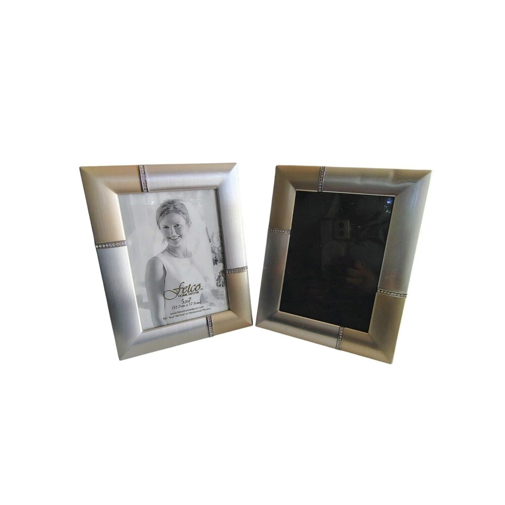 FETCO Home Decor 5x7 Picture Frame Brushed Silver & Gold W Rhinestones FLAWS